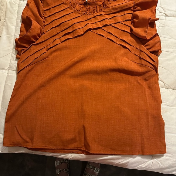 SHEIN Rust Orange Ruffled Blouse - Picture 2 of 2